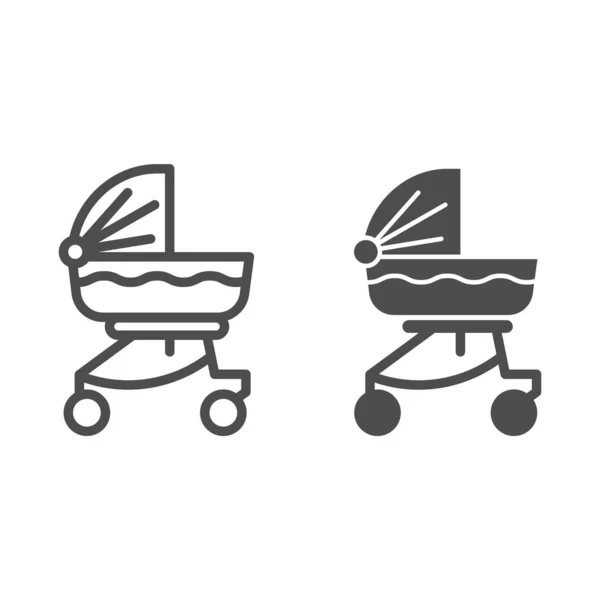 Baby carriage line and solid icon. Child stroller outline style pictogram on white background. Newborn transportation in buggy or pram for mobile concept and web design. Vector graphics. — Stock Vector