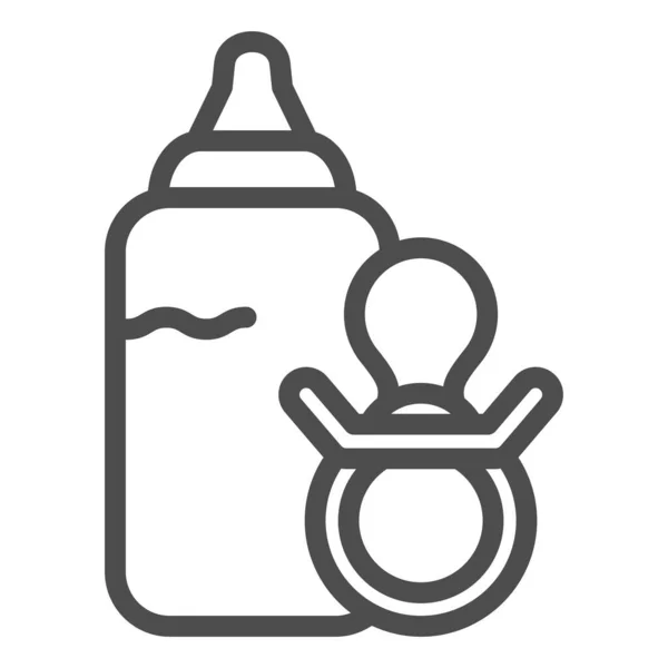 Milchflasche und Brustwarzenlinie Symbol. Set aus Babyflasche und Babyattrappe zur Fütterung von Umrissen mit einem Piktogramm auf weißem Hintergrund. Mutterschaftszeichen für mobiles Konzept und Webdesign. Vektorgrafik. — Stockvektor