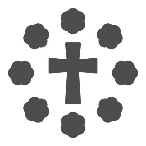 Cruz y flores icono sólido. Decoración floral ovalada alrededor del pictograma estilo glifo crucifijo cristiano sobre fondo blanco. Feliz Pascua signos para el concepto móvil y el diseño web. Gráficos vectoriales . — Vector de stock