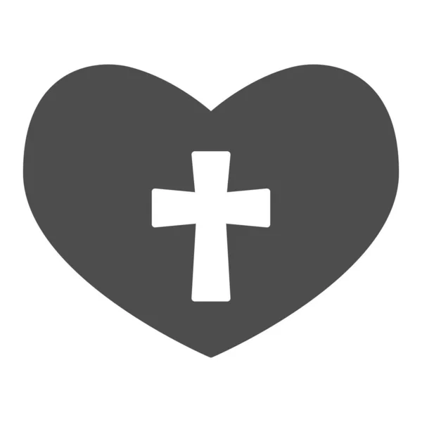 Heart with a cross solid icon. Christian crucifix in love symbol glyph style pictogram on white background. Love of God for mobile concept and web design. Vector graphics. — Stock Vector