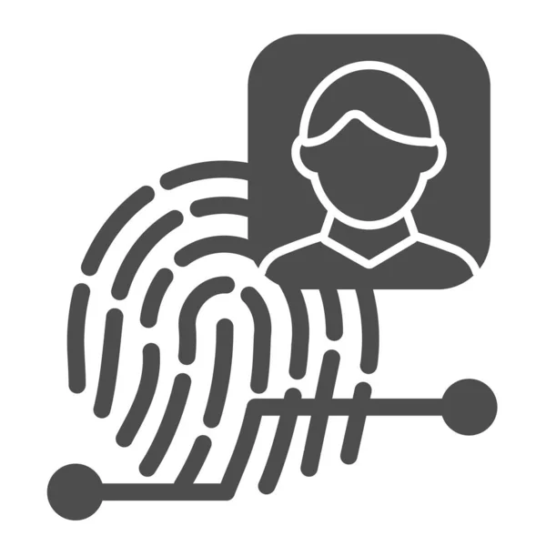 Identitetsikonen med fingeravtryck. Biometrisk skanning, personigenkänning. Jurisprudence design koncept, glyf stil piktogram på vit bakgrund, användning för webb och app. Eps 10. — Stock vektor