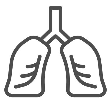 Akciğer organ hattı ve sağlam bir ikon. Solunum sistemi sembolünün sağlıklı insan detaylı anatomisi, beyaz arka planda ana hatlı resim. Mobil konsept için fitness işareti, web tasarımı. Vektör grafikleri.