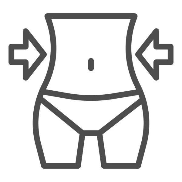 Gewichtsverlies cijfer lijn en solide pictogram. Vrouwelijke fitness model met pijlen symbool, omtrek stijl pictogram op witte achtergrond. Gezond leefstijlteken voor mobiel concept en webdesign. vectorgrafieken. — Stockvector