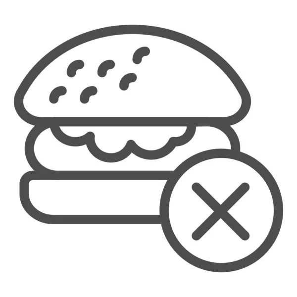 Proibição de linha de fast food e ícone sólido. Nenhum hambúrguer gorduroso e símbolo de estilo de vida saudável, esboço pictograma estilo no fundo branco. Sinal de aptidão para conceito móvel, web design. Gráficos vetoriais . —  Vetores de Stock