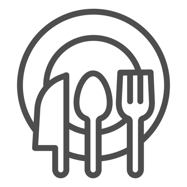 Cubertería e icono sólido. Cuchara, tenedor y cuchillo en el símbolo de la placa limpia, delinear pictograma estilo sobre fondo blanco. Signo de comida o cocina saludable para el concepto móvil y el diseño web. Gráficos vectoriales . — Archivo Imágenes Vectoriales