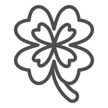 Şanslı dört yapraklı yonca çizgisi ikonu. Fal özeti için İrlanda yoncası beyaz arka planda resim çizimi. Mobil konsept ve web tasarımı için mutlu Aziz Patrick günleri. Vektör grafikleri.