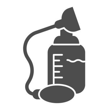 Süt göğsü emme pompası katı bir ikon. Beyaz arka planda bebek glifleri için meme emici ve besleme şişesi. Mobil konsept ve web tasarımı için doğum tabelaları. Vektör grafikleri.