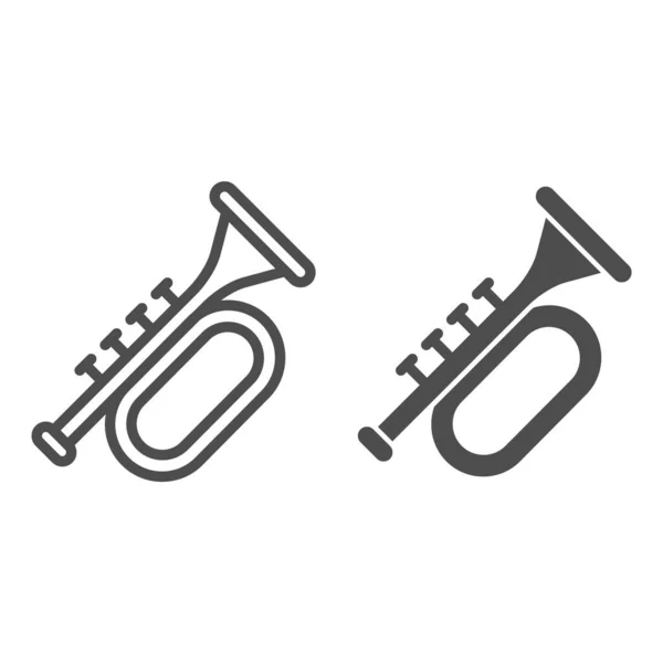 Trompetlijn en stevig icoon. Messing muziekinstrument met flared bell outline stijl pictogram op witte achtergrond. Patrick Day en muziek voor mobiel concept en webdesign. vectorgrafieken. — Stockvector