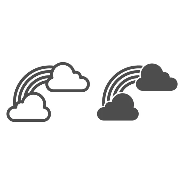 Wolken en regenboog lijn en solide pictogram. Irish St. Patrick Day symbool van geluk schets stijl pictogram op witte achtergrond. Lucky regenboog voor mobiel concept en web design. vectorgrafieken. — Stockvector