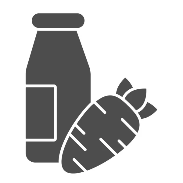 Твердая икона морковного сока. Стеклянная бутылка и пиктограмма в стиле эко-моркови на белом фоне. Дети био-пищевые знаки для мобильной концепции и веб-дизайна. Векторная графика . — стоковый вектор