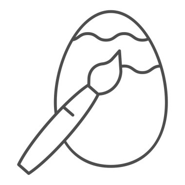 Paskalya yumurtası ince çizgi simgesini boyuyorum. Beyaz arka planda desenli resim ile boyanmış Paskalya hediyen kutlu olsun. Mobil konsept ve web tasarımı için yumurta ve fırçayı dekore et. Vektör grafikleri.