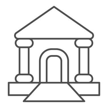 Adliyenin ince çizgi ikonu. Adalet mahkemesi ya da banka binası. Jurisprrudence vektör tasarımı konsepti, beyaz arka planda ana hatlı pictogram, web ve uygulama için kullan. Eps 10.