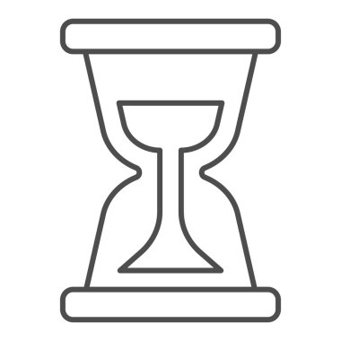 Kum saati ince çizgi simgesi. Kum saati, zamanı ölçmek için eski bir alet. Yargı sistemi tasarım konsepti, beyaz arka planda taslak stil piktogramı, web ve uygulama için kullan. Eps 10.
