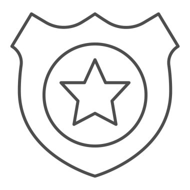 Polis rozeti ince çizgi ikonu. Bir insan hakları savunucusunun amblemi, polis memuru. Yargı sistemi tasarım konsepti, beyaz arka planda taslak stil piktogramı, web ve uygulama için kullan. Eps 10.