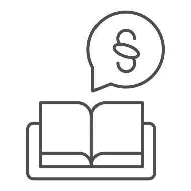 Hukuk kitabı ince çizgi ikonu. İnsan hakları ve kurallarının olduğu bir cüzdan aç. Jurisprrudence vektör tasarımı konsepti, beyaz arka planda ana hatlı pictogram, web ve uygulama için kullan. Eps 10.