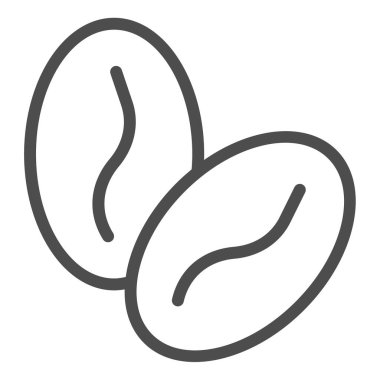 Kahve çekirdekleri çizgisi ikonu. Espresso içeceği sembolü için iki aromatik fasulye, beyaz arka planda ana hatlı resim. Mobil konsept ve web tasarımı için kafein ya da kafe tabelası. Vektör grafikleri.