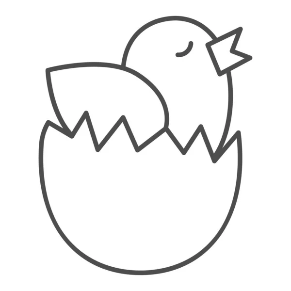 Pollito en un icono de línea delgada huevo. Pollo eclosionada a partir de un pictograma estilo contorno de huevo sobre fondo blanco. Pollito de Pascua quiere volar fuera de cáscara de huevo para el concepto móvil y el diseño web. Gráficos vectoriales . — Archivo Imágenes Vectoriales