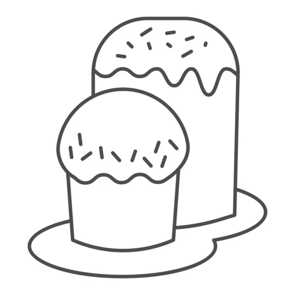 Два великих хліба на тарілці тонкої лінії значок. Традиційний десерт Пасхального стилю контурна піктограма на білому тлі. Пасхальні пекарні для мобільних концепцій та веб-дизайну. Векторна графіка . — стоковий вектор