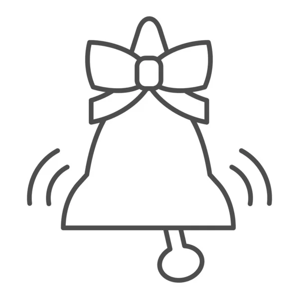 Glocke mit Schleife dünne Linie Symbol. Traditionelle Feiertagshandklingel umreißt ein Piktogramm auf weißem Hintergrund. Klingelgriff-Signal mit dekorativem Band für mobiles Konzept und Webdesign. Vektorgrafik. — Stockvektor