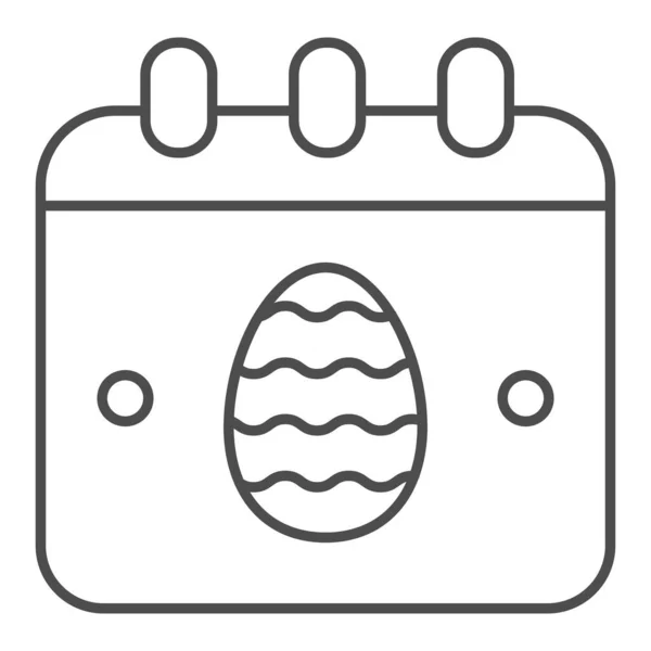 부활절 달력얇은 선 아이콘. 날짜 달력 페이지에 달걀 기호의 윤곽 이 흰색 배경에 있는 그림 문자 형태로 되어 있다. 모바일 컨셉 과 웹 디자인을 위한 즐거운 부활절 연휴입니다. 벡터 그래픽. — 스톡 벡터