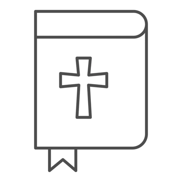 Santo ícone de linha fina bíblia. Livro de bolso com sinal de cruz e marcador. Conceito de design Jurisprudência, esboço pictograma estilo no fundo branco, use para web e app. Eps 10 . — Vetor de Stock