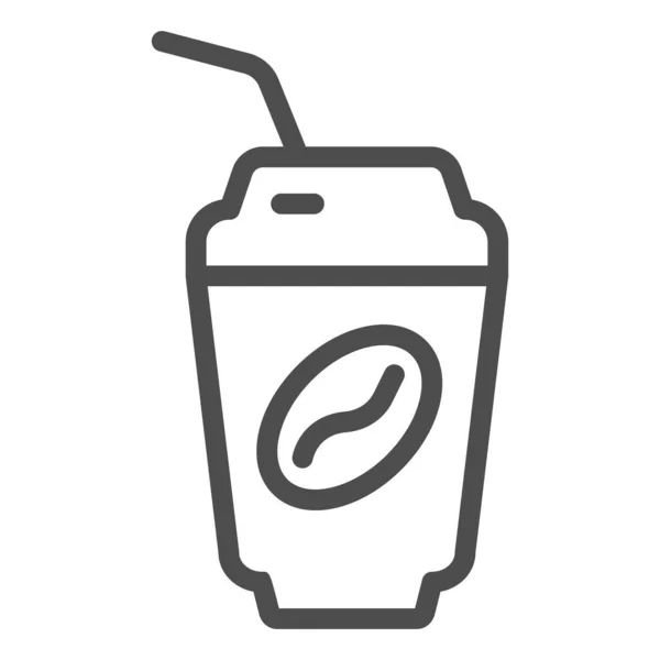 Kahve fincanı çizgisi ikonu. Kapaklı sıcak içecek kupası ve fasulye sembolü, beyaz arka planda ana hatlı resim. Mobil konsept için kafein ya da kafe tabelası, web tasarımı. Vektör grafikleri. — Stok Vektör