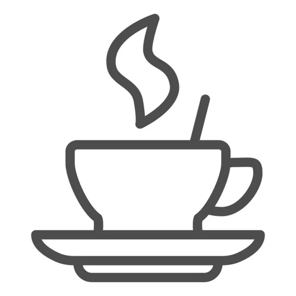 Caffè caldo in una tazza sull'icona della linea del piattino. Tazza con simbolo di bevanda e vapore, pittogramma in stile contorno su sfondo bianco. Caffeina o caffè segno per concetto mobile, web design. Grafica vettoriale . — Vettoriale Stock