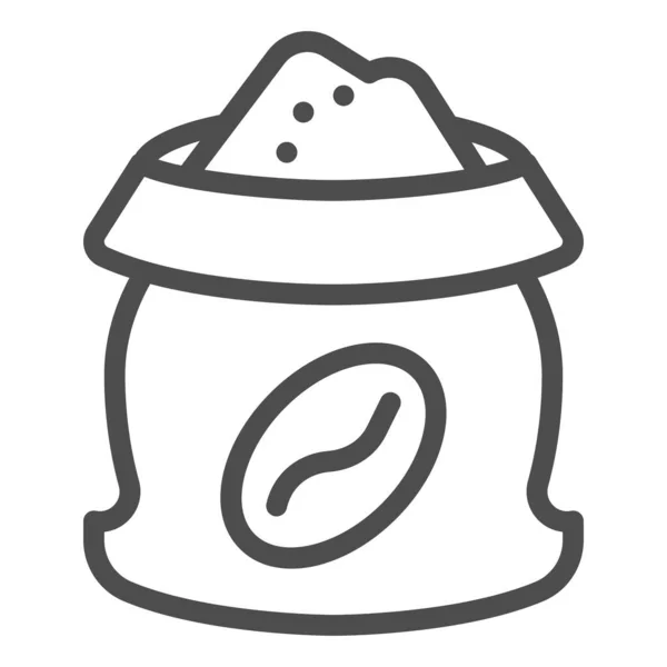 Eine Tüte Kaffeebohnen säumt das Symbol. Geöffneter Sack mit Körnern und Bohnensymbol, Umrisspiktogramm auf weißem Hintergrund. Koffein oder Café-Zeichen für mobiles Konzept und Webdesign. Vektorgrafik. — Stockvektor