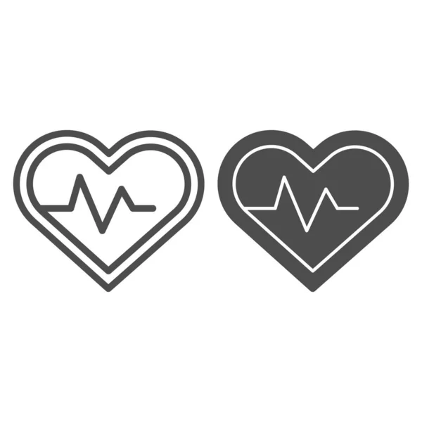 Heart pulse tracker line and solid icon. Sportsman heartbeat rate in love shape symbol, outline style pictogram on white background. Fitness sign for mobile concept and web design. Vector graphics. — Stock Vector