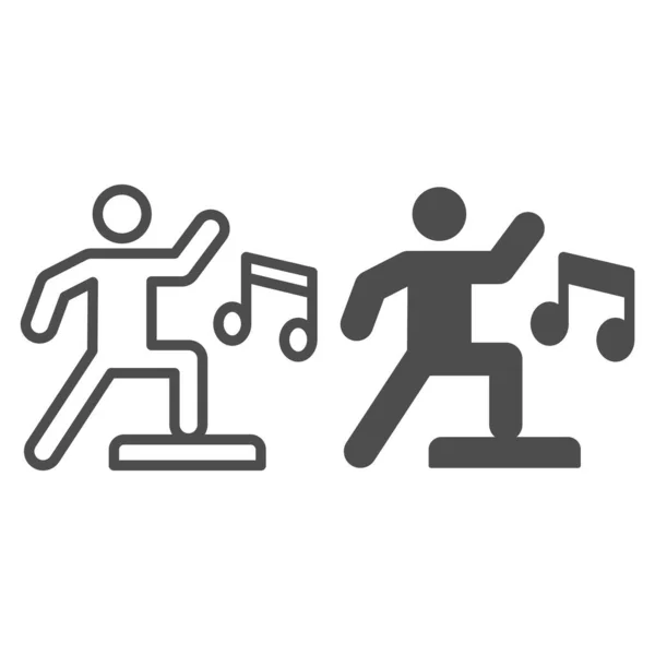 Sport step trainingslijn en solide icoon. Fitness fitnessoefening met muzieksymbool, outline style pictogram op witte achtergrond. Gezond leefstijlteken voor mobiel concept en webdesign. vectorgrafieken. — Stockvector