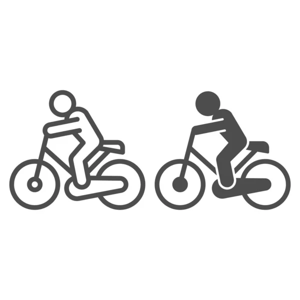 Велосипедна лінія і тверда ікона. Велоспорт, спортсмен і велосипедний символ, контурна піктограма стилю на білому тлі. Здоровий спосіб життя або спортивний знак для мобільних концепцій та веб-дизайну. Векторна графіка . — стоковий вектор