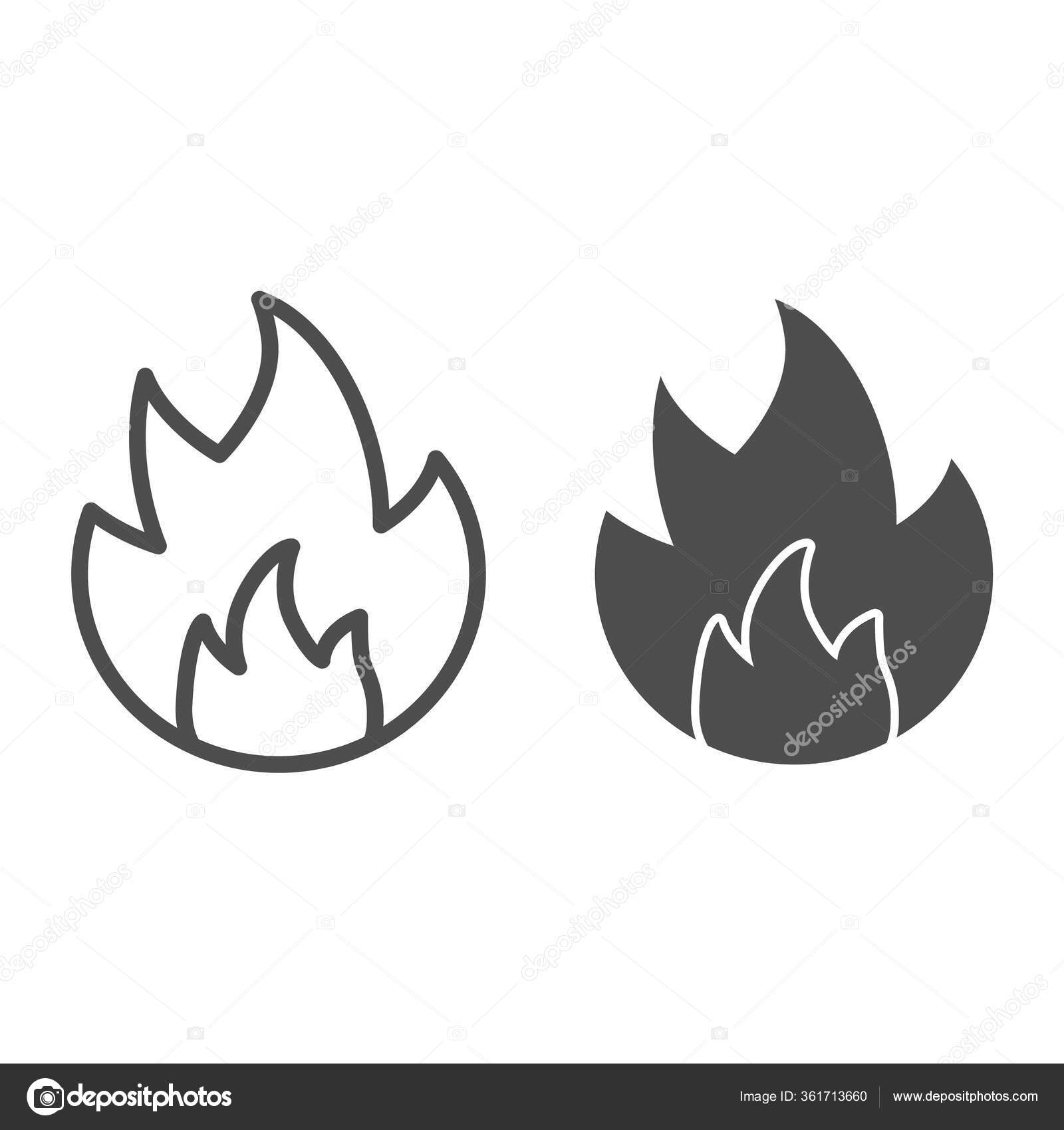 Symbol of fire line and solid icon. Flammable caution sign outline