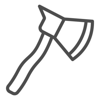 İtfaiyeci balta hattı ikonu. Beyaz arkaplanda Axe sembolü ana hatlı resim çizimi. Taşınabilir konsept ve web tasarımı için yangın güvenlik ekipmanı tabelaları. Vektör grafikleri.