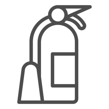 Yangın söndürme hattı ikonu. İtfaiyeci aygıtı beyaz arkaplandaki alev anahatlarını silmek için kullanılıyor. Taşınabilir konsept ve web tasarımı için yangın güvenlik ekipmanı tabelaları. Vektör grafikleri.