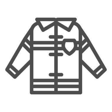 İtfaiyeci üniforması çizgisi ikonu. Ateşe dayanıklı giysi, beyaz arkaplanda resim çizimi. Mobil konsept ve web tasarımı için yangın önlemi. Vektör grafikleri.