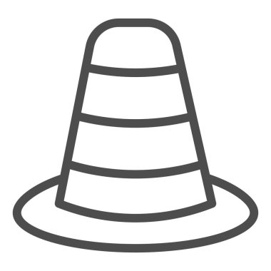 Koni ayırıcı yol çizgisi simgesinde. Beyaz arka planda trafik konisi taslak resim çizimi. Acil durum yol sembolü mobil konsept ve web tasarımı. Vektör grafikleri.