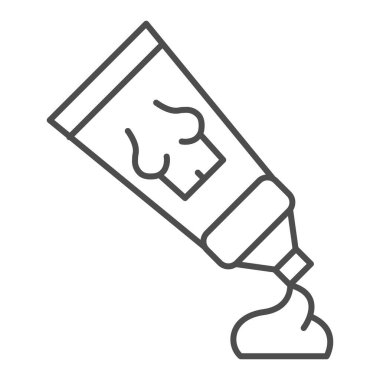 Göğüs kremi kremi ince çizgi ikonu. Beyaz arkaplandaki tüp hatlı piktogramdan krem. Mobil konsept ve web tasarımı için kadın meme bakımı ve sağlık. Vektör grafikleri.