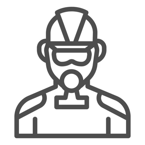 Brandmansradikon. Brandman med respirator skissera stil piktogram på vit bakgrund. Man i brandmansuniform och gasmask för mobila koncept och webbdesign. Vektorgrafik. — Stock vektor