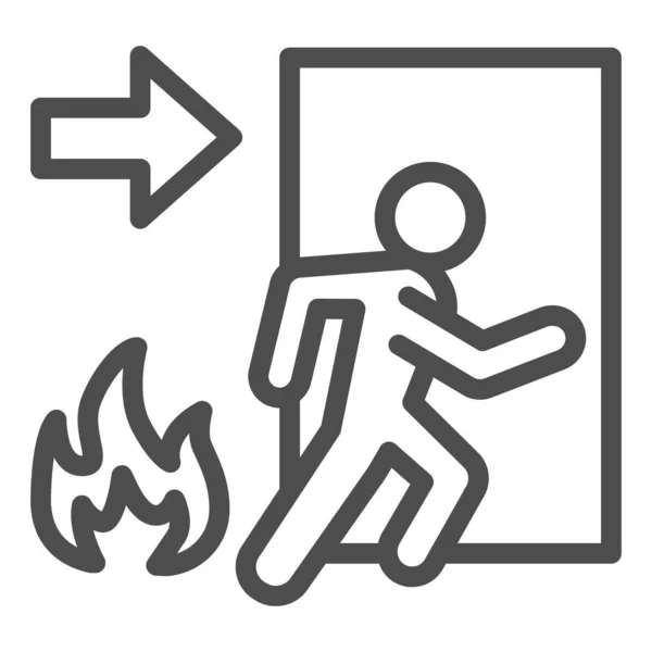 Icône de sortie de feu. Pictogramme de style d'évacuation d'urgence sur fond blanc. Flamme et porte avec signe d'avertissement de figure humaine pour concept mobile et web design. Graphiques vectoriels . — Image vectorielle
