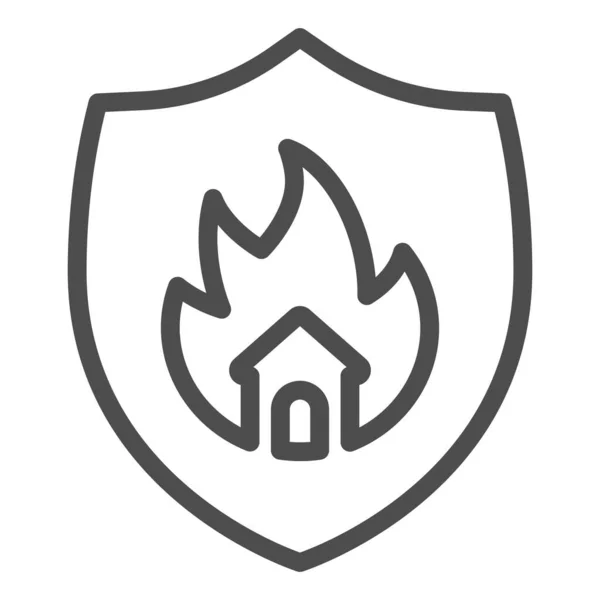 Emblème de l'icône de la ligne de protection incendie. Symbole de la maison en forme de bouclier d'incendie pictogramme de style sur fond blanc. Propriété brûlant logo de sécurité pour concept mobile et web design. Graphiques vectoriels . — Image vectorielle