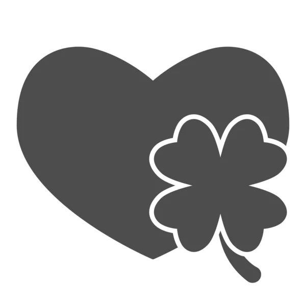 Coração com folha de trevo ícone sólido. Símbolo de amor e Patrick dia shamrock estilo glifo pictograma no fundo branco. Saint Patricks sinaliza para conceito móvel e web design. Gráficos vetoriais . —  Vetores de Stock