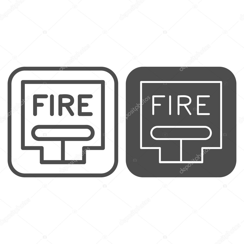 Emergency Fire Lever line and solid icon. Fire alarm pull station outline style pictogram on white background. Firefighting call point button for mobile concept and web design. Vector graphics.