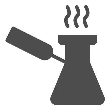 Katı kahve ikonu. Espresso sembolü demlemek için Türk bakır tenceresi, beyaz arka planda glyph tarzı resim. Mobil konsept ve web tasarımı için kafein ya da kafe tabelası. Vektör grafikleri.