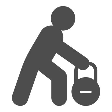 Kettlebell fitness egzersiz hattı ve sağlam bir ikon. Spor salonu halter sembollü bir sporcu, beyaz arka planda ana hatlı bir resim. Mobil konsept için sağlıklı yaşam tarzı işareti, web tasarımı. Vektör grafikleri.