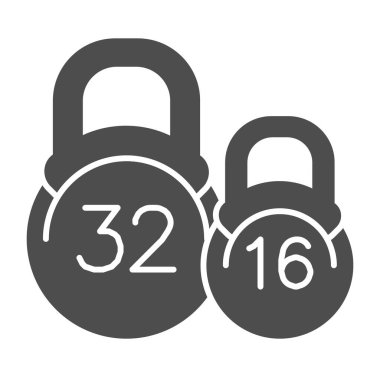 Büyük boy kettlebells hattı ve sağlam bir ikon. Vücut geliştirme sembolü için spor ağırlıkları, beyaz arka planda ana hatlı resim. Mobil konsept ve web tasarımı için spor tabelası. Vektör grafikleri.