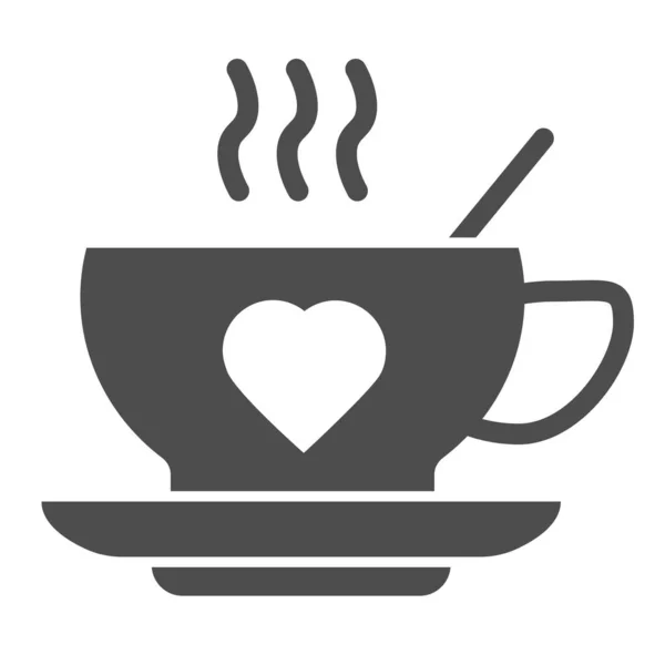 Forró ital csésze és szív szilárd ikon. Bögre szerelem alakú csészealj szimbólum, glyph stílusú piktogram fehér háttér. Kávé vagy kávézó jel a mobil koncepció és a web design. Vektorgrafika. — Stock Vector