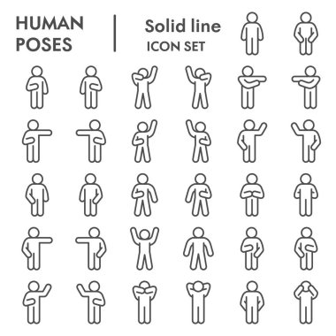 Human poses line icon set. Figure symbols collection or vector sketches. Basic body language signs for computer web, outline style pictogram package isolated on white background. Vector graphic. clipart