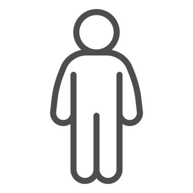 Adam poz veren çizgi ikonu. Ön taraftaki adam, kollarını beline kadar indirip beyaz arkaplanda resim çiziyor. Mobil konsept ve web tasarımı için ayakta duran kişi. Vektör grafikleri.