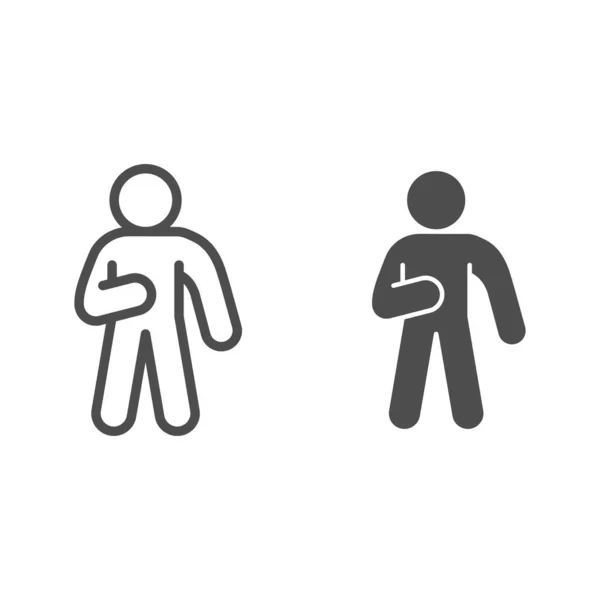 右上のラインとソリッドアイコンを持つ人間のシルエット。男は白地に左手の輪郭線の絵文字で手を挙げた。モバイルコンセプトとウェブデザインのための人間のポーズ。ベクトルグラフィックス. — ストックベクタ