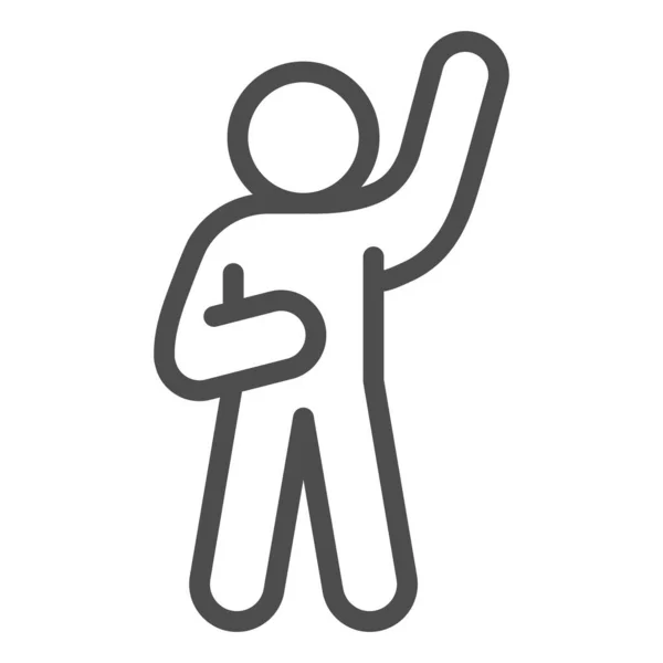 Assurance or hello pose line icon. Man with his right hand raised up outline style pictogram on white background. Stick figure waving with hand for mobile concept and web design. Vector graphics. — Stock Vector